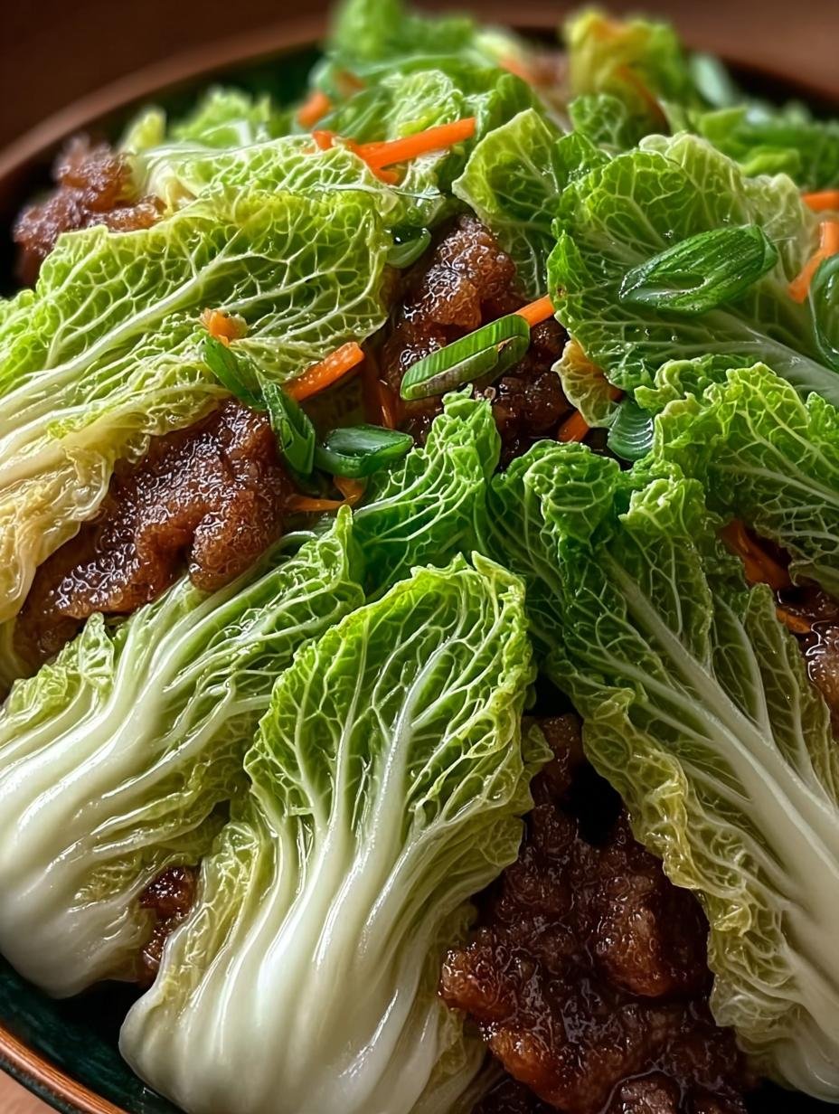 Heerlijk Chinakohl Mit Hackfleisch met rijst en verse kruiden, klaar om te serveren