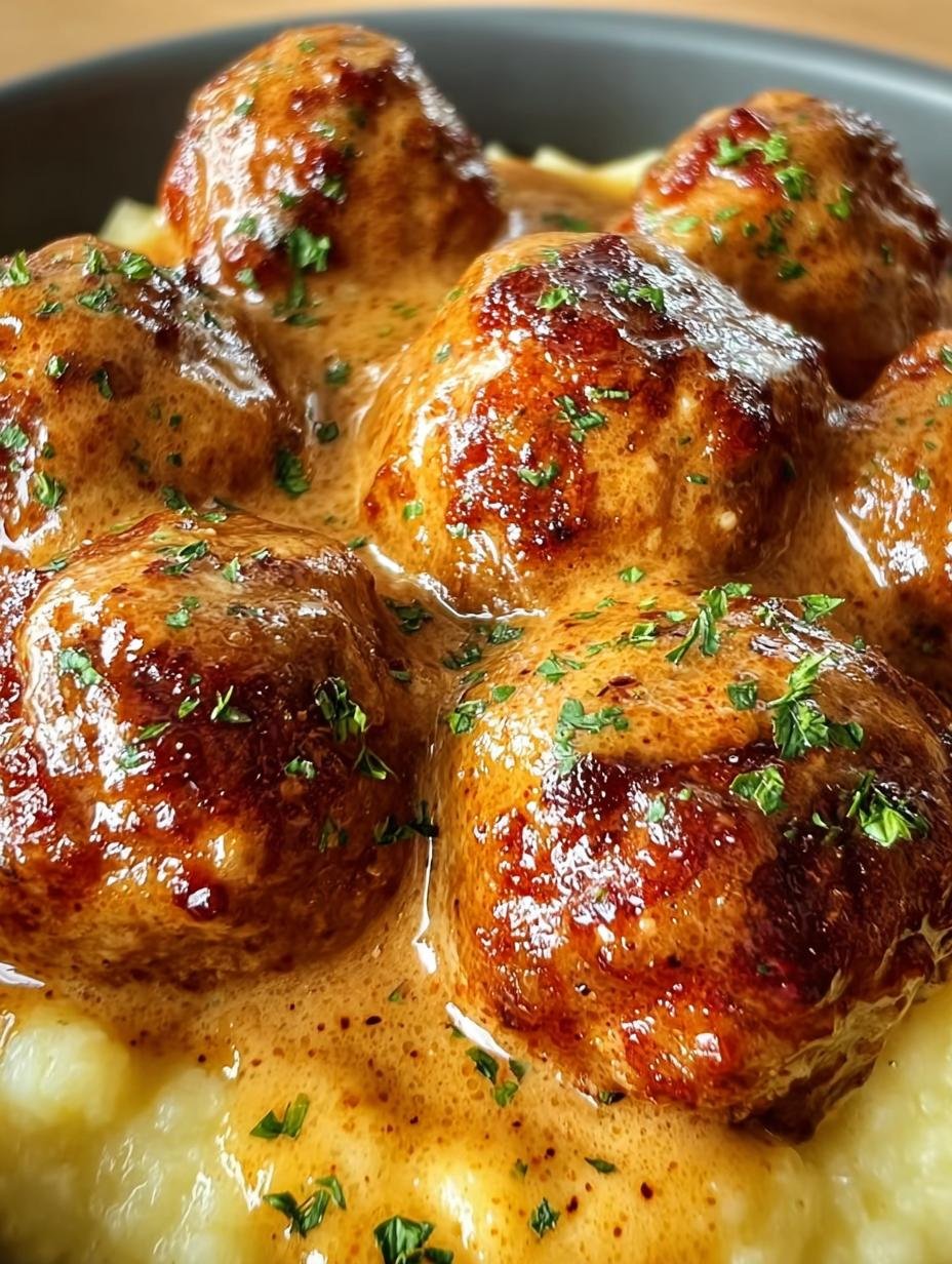 Heerlijke Saftige Hackbaellchen Cremiger Sauce met romige saus en verse peterselie