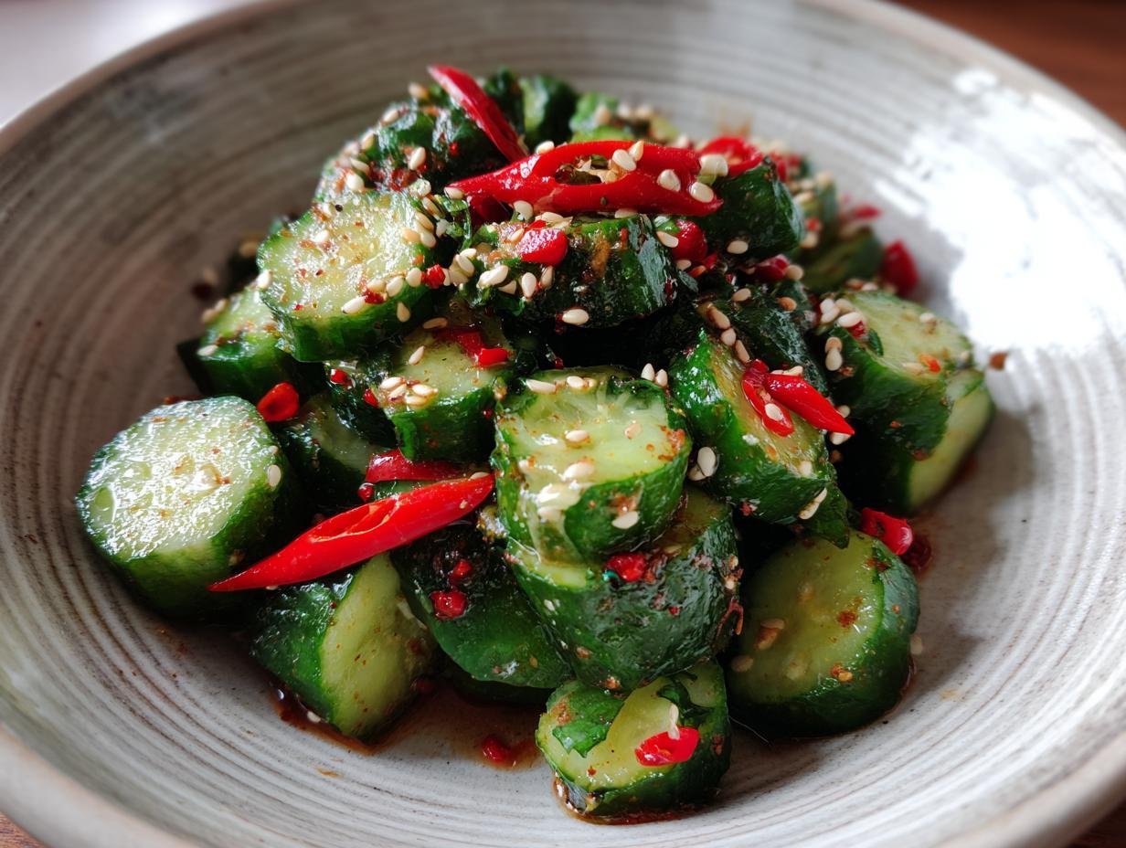 Pittige Aziatische Komkommersalade met Chili 2x! - Asiatischer Gurkensalat Mit Chili - main visual representation