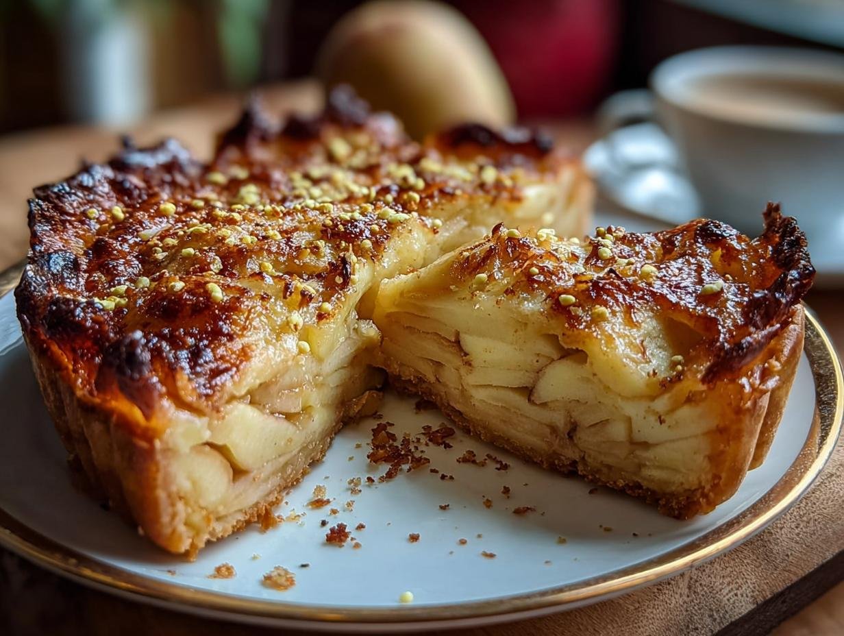 Heerlijke Italiaanse Apfelkuchen: Perfectie! - Italienischer Apfelkuchen - close-up of a slice with golden crust and apple filling