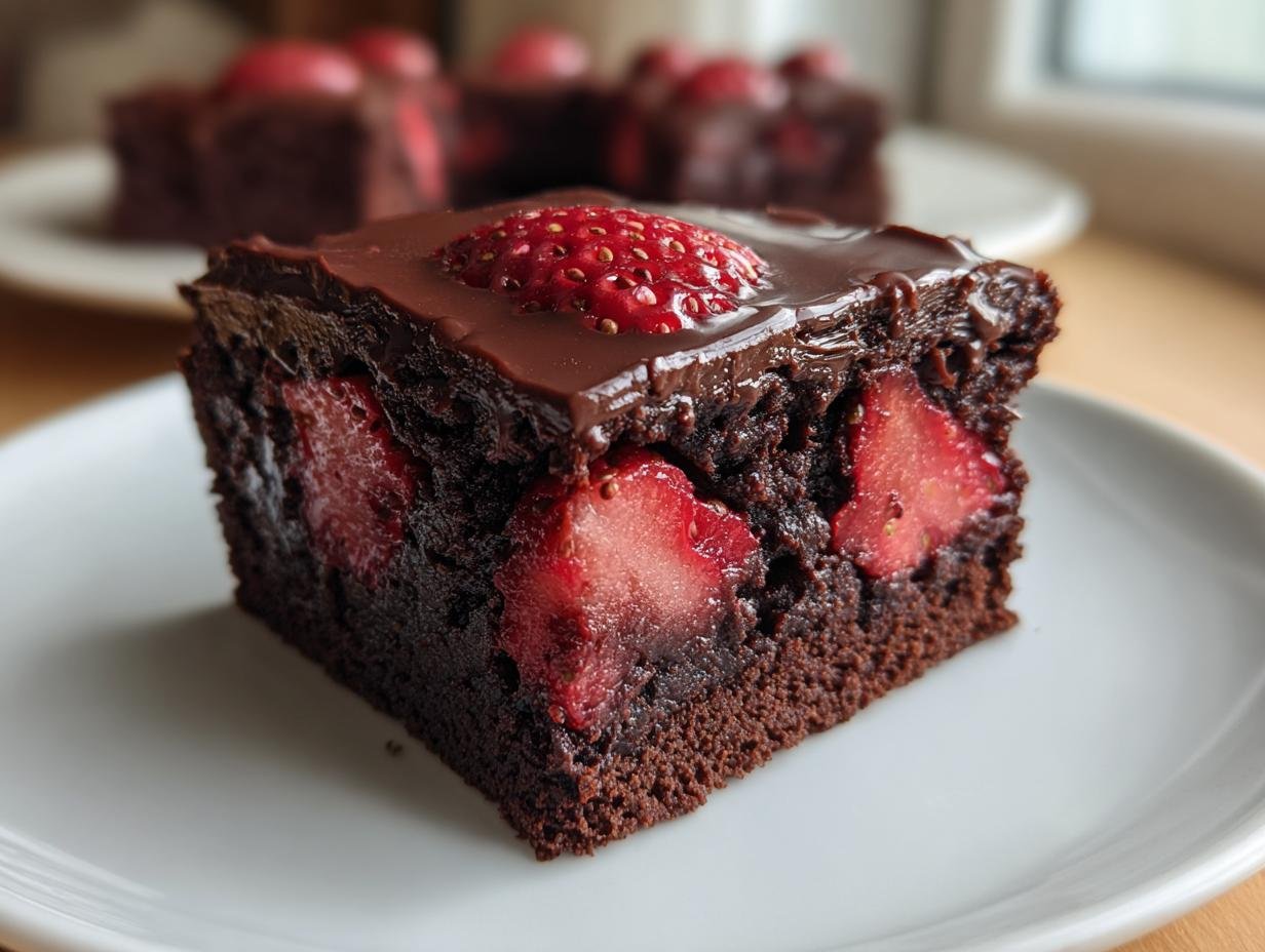 Schoko Erdbeer Brownies: 1 Hit Glück - Schoko Erdbeer Brownies Ein - close-up of batter with strawberries
