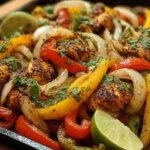 Sizzlende Blechpfanne Hahnchen Fajitas