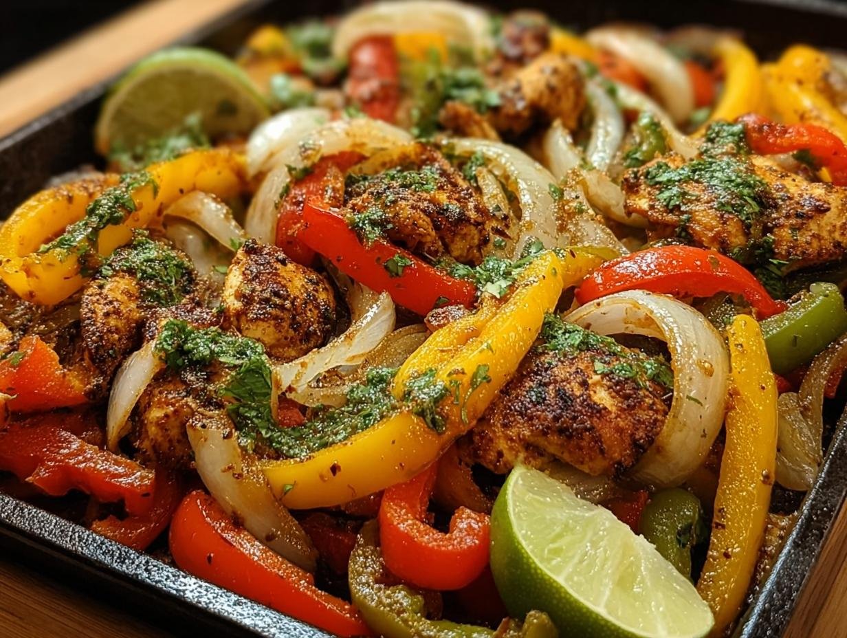 Sizzlende Blechpfanne Hahnchen Fajitas