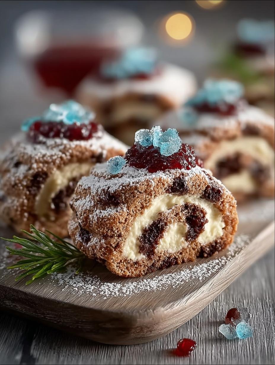 Close-up van prachtig gedecoreerde Baumstamm Plaetzchen, gestapeld en klaar om te genieten, met een focus op de chocoladelaag en noten