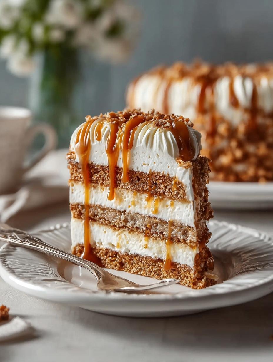 Ongelooflijke Karamel Crunch Cake: Een 350 kcal Genot - Caramel Crunch Cake - close-up van de lagen