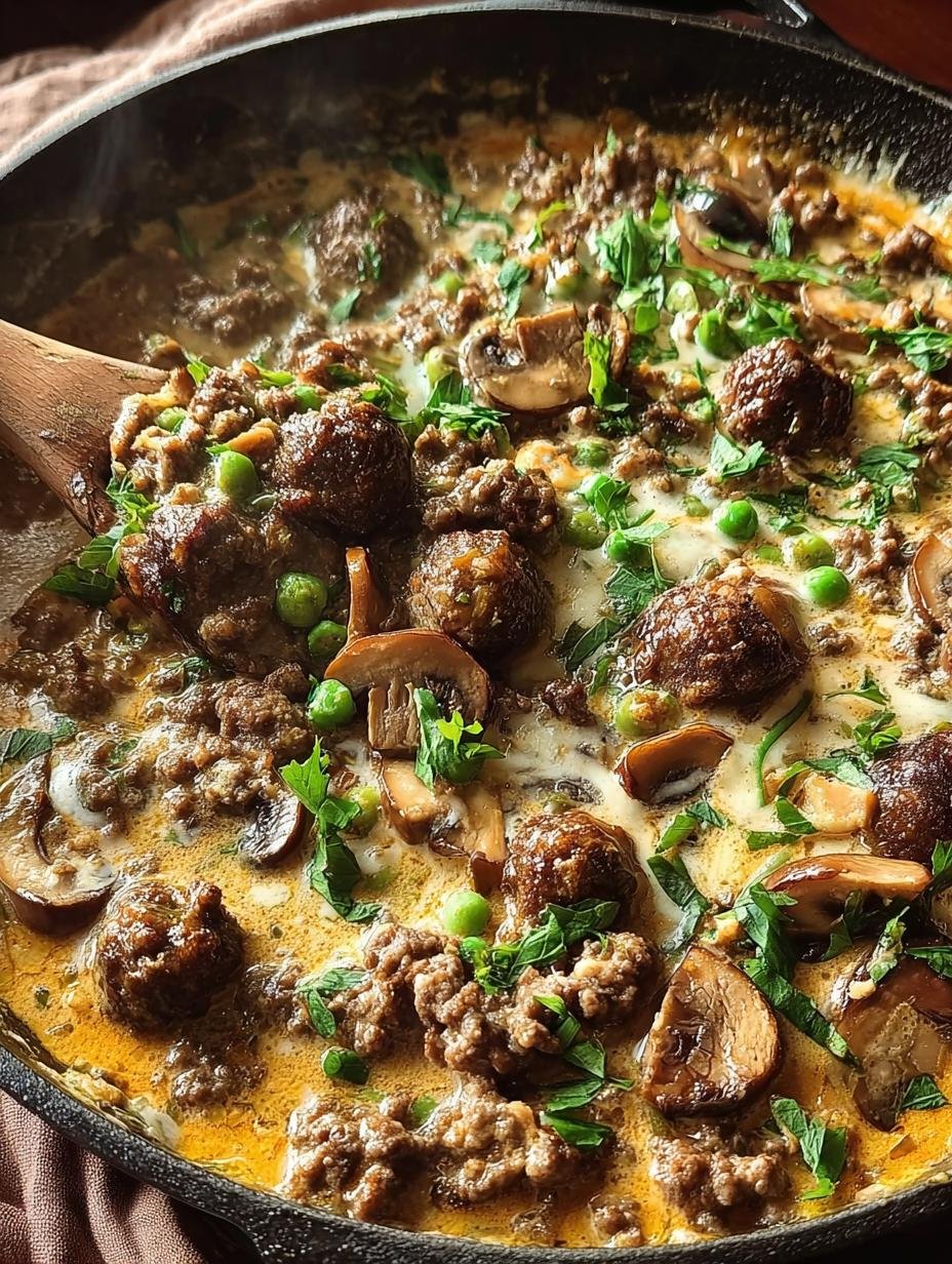 Cremige Hackfleisch Pilz Pfanne
