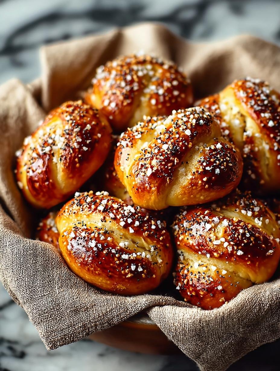 Close-up van versgebakken Alles Bagel Zachte Kringel hapjes, rijkelijk bestrooid met kruiden - Everything Bagel Soft Pretzel