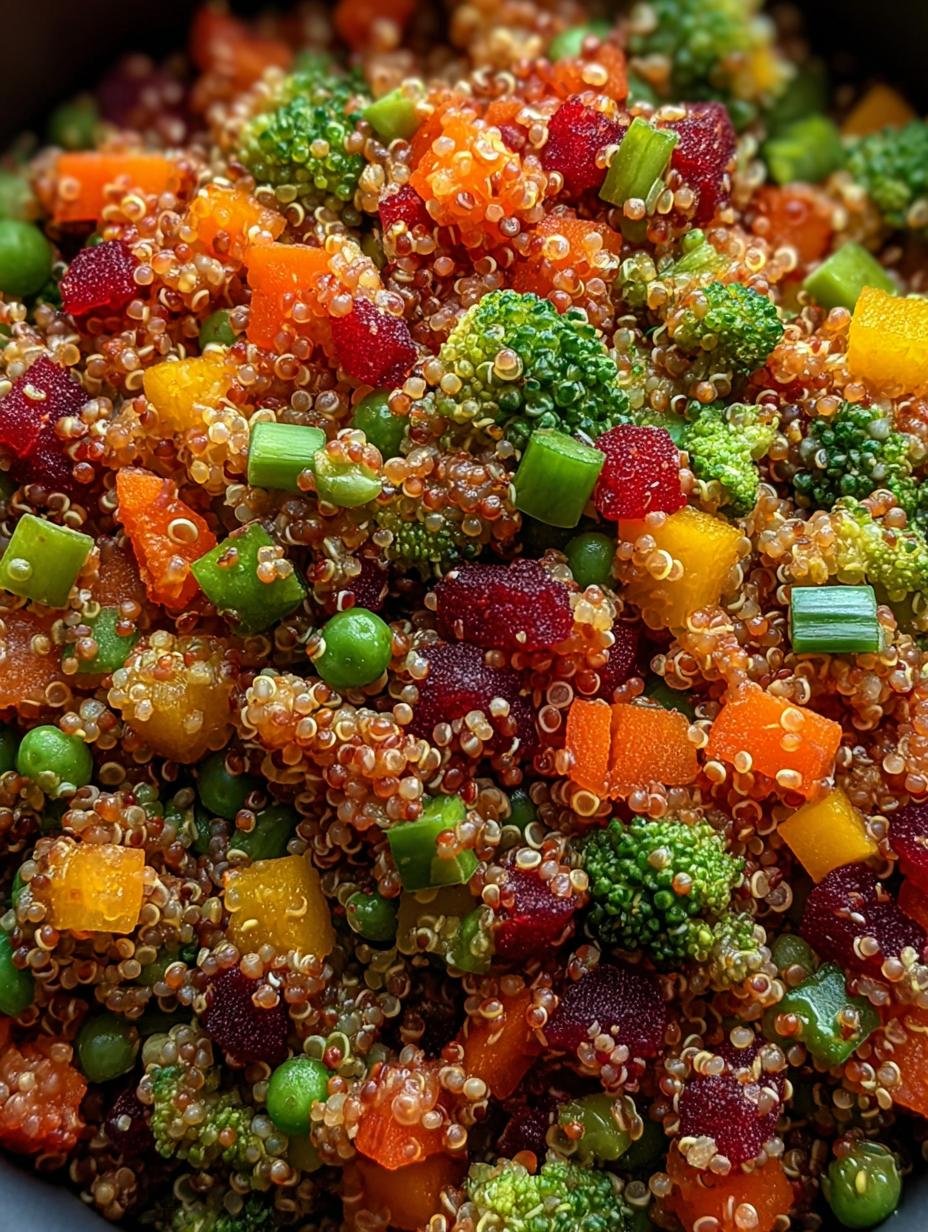 Close-up van Farbiger Quinoa Genuss met stoom, benadrukt de verse ingrediënten en textuur