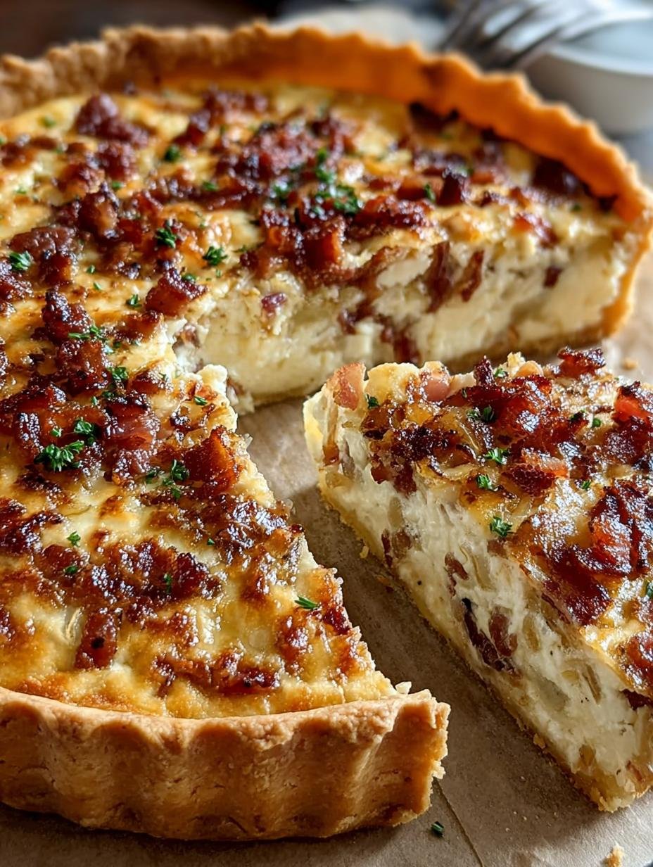 Heerlijke Herzhafter Zwiebelkuchen Mit Speck, vers uit de oven, met een goudbruine korst en romige vulling