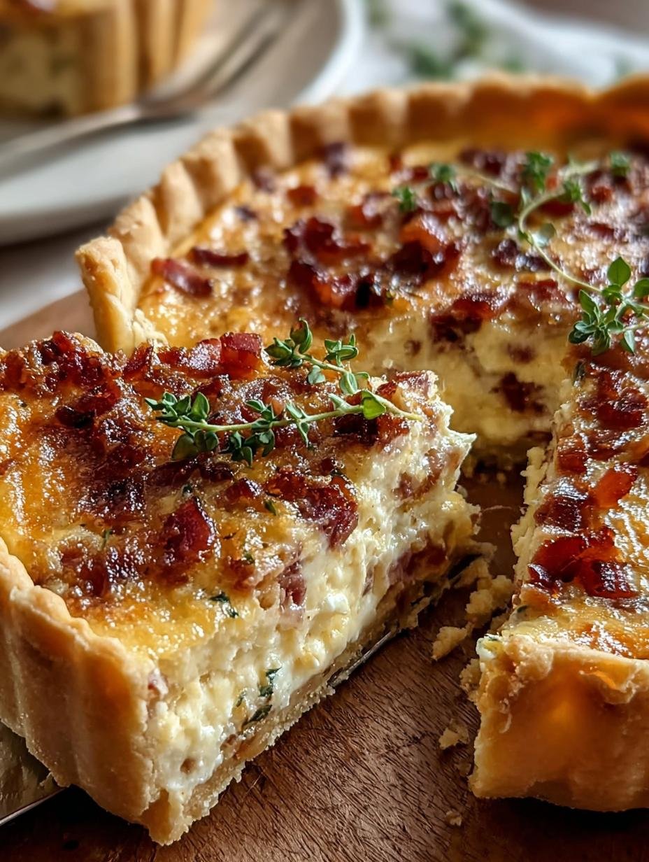 Plakken van Herzhafter Zwiebelkuchen Mit Speck geserveerd op een houten plank, klaar om te eten