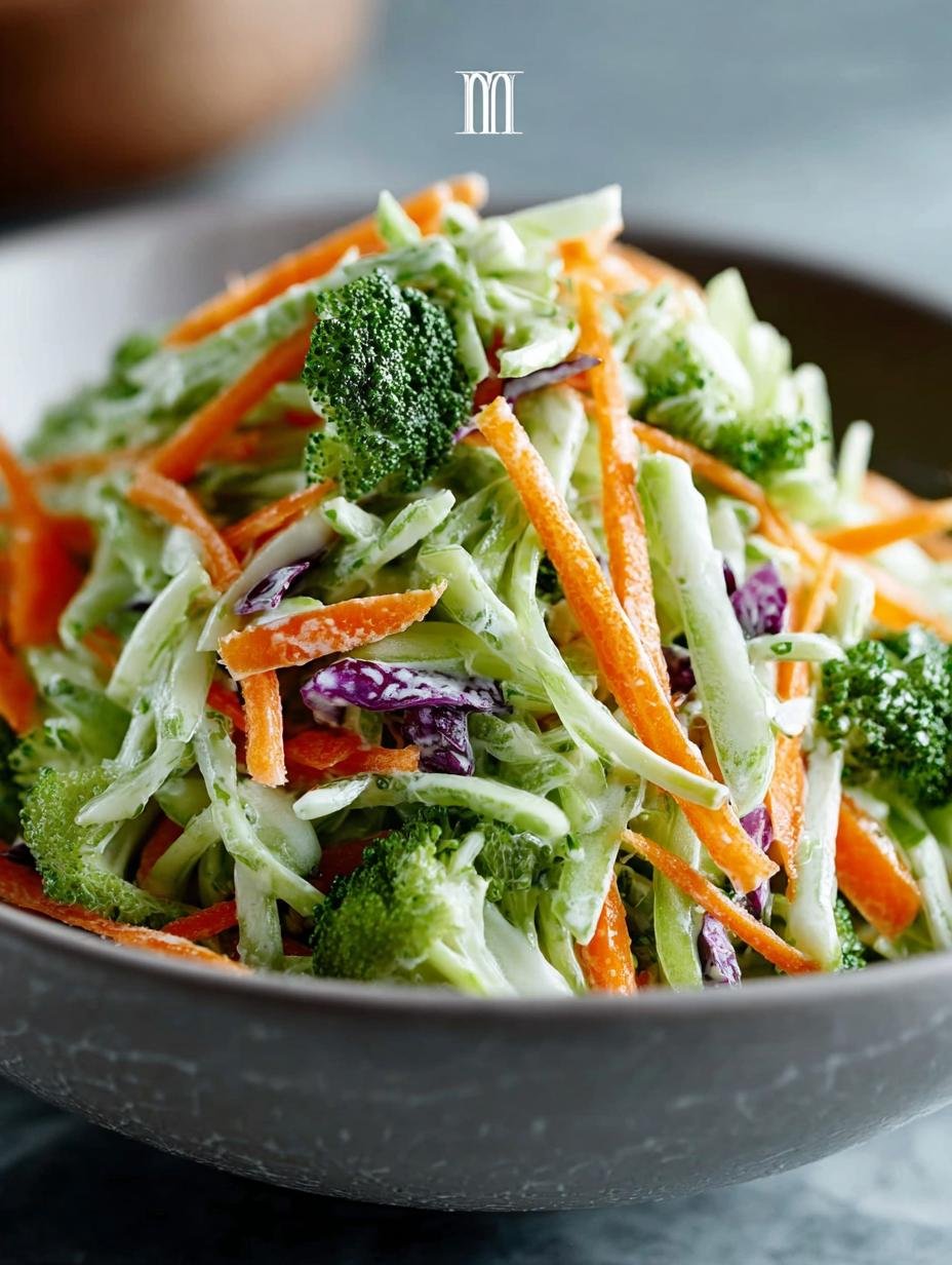 Levendige Incredible Broccoli Slaw met romige dressing en verse groenten in een witte kom