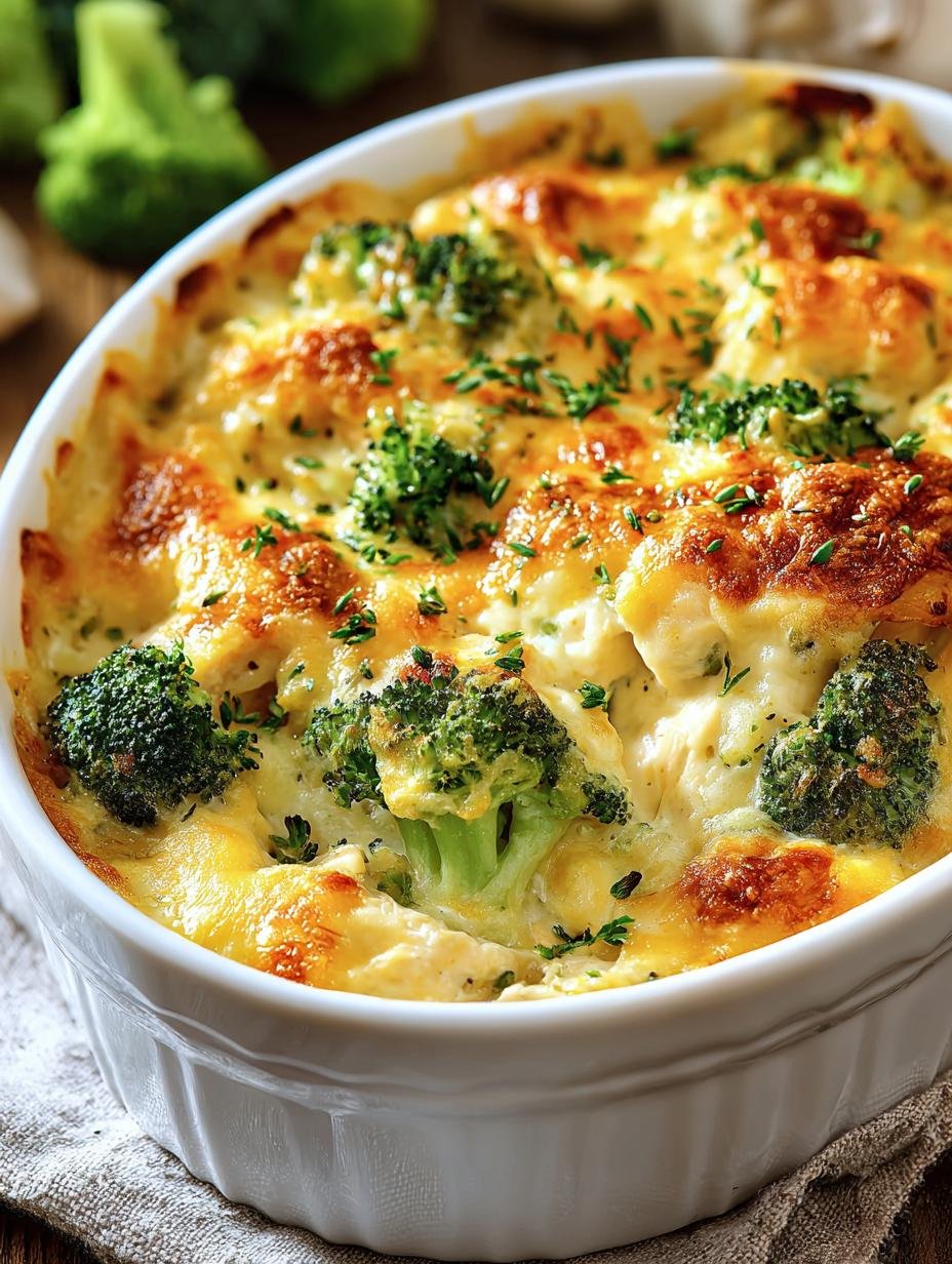 Heerlijke Kaese Brokkoli Huehnchen Auflauf vers uit de oven, goudbruin en bubbelend