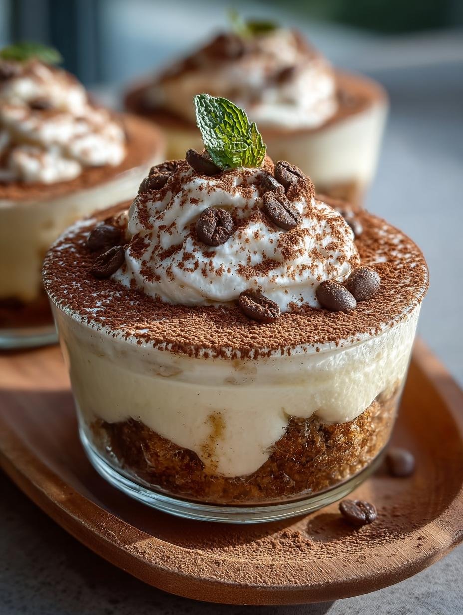 Verrukkelijke Keto Tiramisu Becher Rezept in een glas, perfect gelaagd met romige mascarpone en koffiegedoopte koekjes