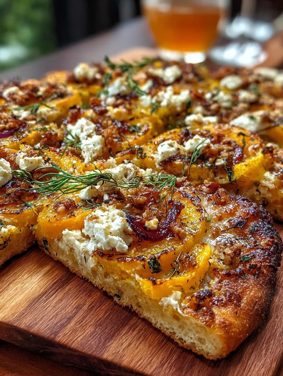 Knuspriger Kürbis Flammkuchen met pompoen en feta