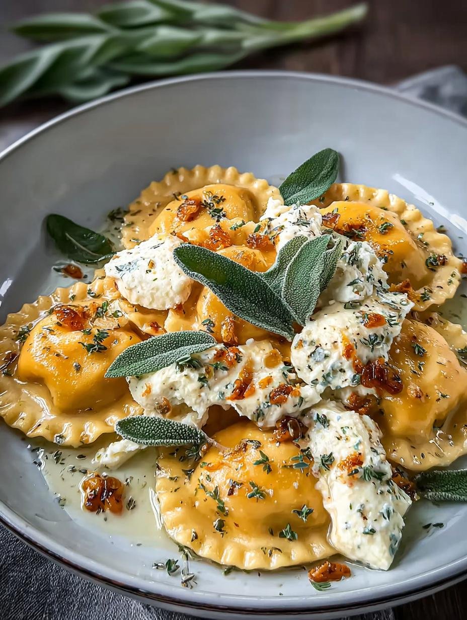 Heerlijke Kuerbis Burrata Ravioli Met sinaasappel-salieboter, perfect voor herfstdagen