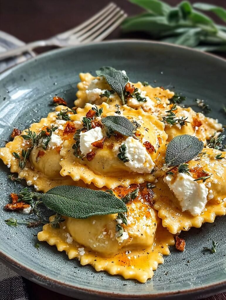 Kuerbis Burrata Ravioli Mit