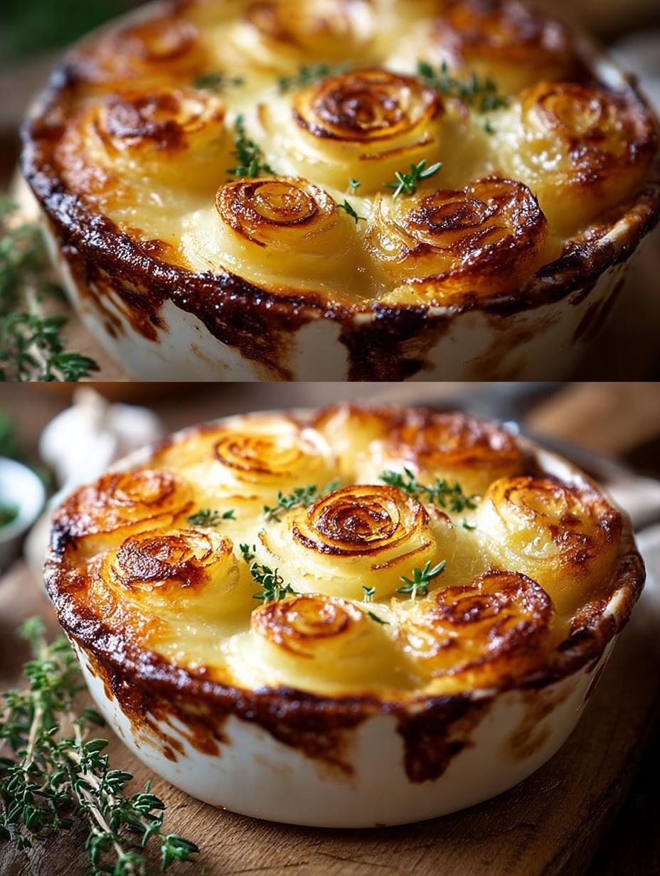 Heerlijke Vorspeisen Rezepte Kartoffelgratin Rosen, perfect goudbruin gebakken en klaar om te serveren
