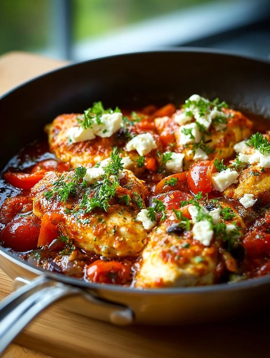 Verrukkelijke Chicken Saganaki Greek Style: 1 Pan Wonder - Chicken Saganaki Greek Style - hoofdgerecht met kip, feta en tomatensaus in een pan