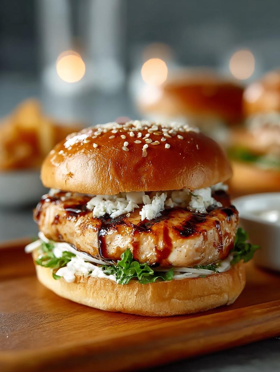 Close-up van een sappige Chicken Teriyaki Burger met gesmolten kaas en verse groenten