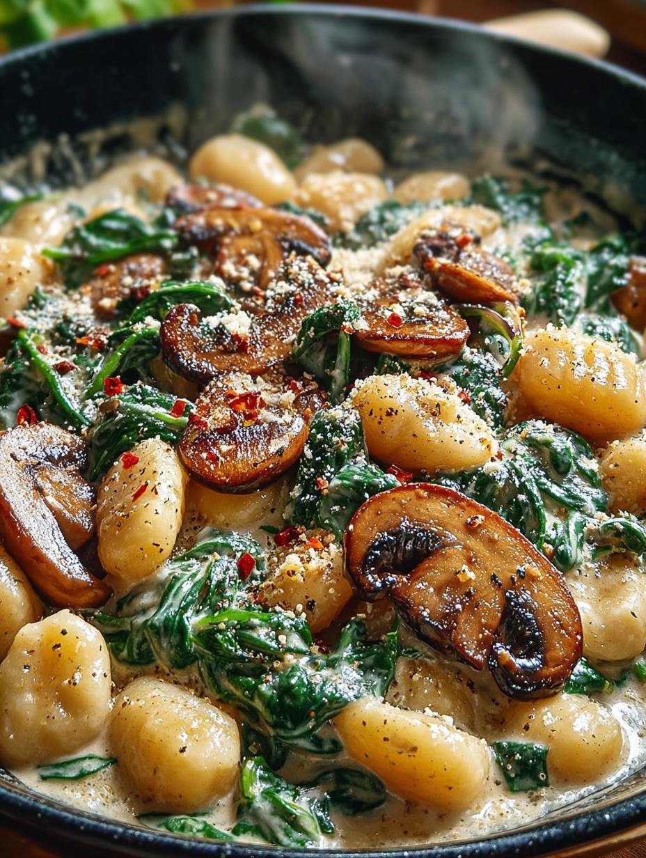 Geweldige Creamy Spinach Mushroom Gnocchi in 20 min! - Romige gnocchi met spinazie en champignons in een pan