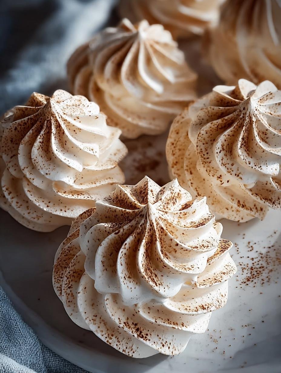 Close-up van Krokante Koffiemeringues met een perfecte textuur en glans