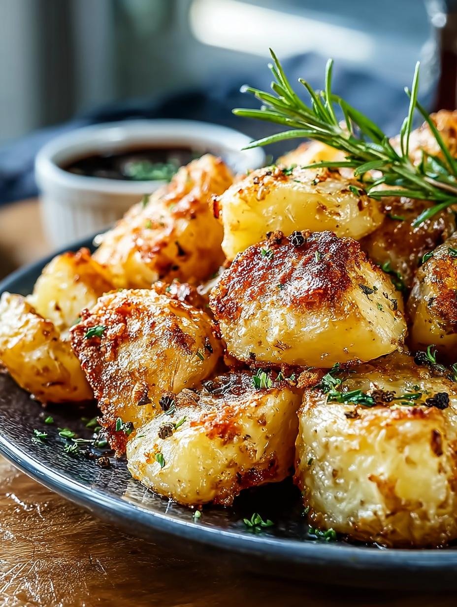 Geweldige Crispy Roasted Potatoes in 40 Minuten! - Close-up van perfect geroosterde aardappelen met kruiden en een knapperige textuur