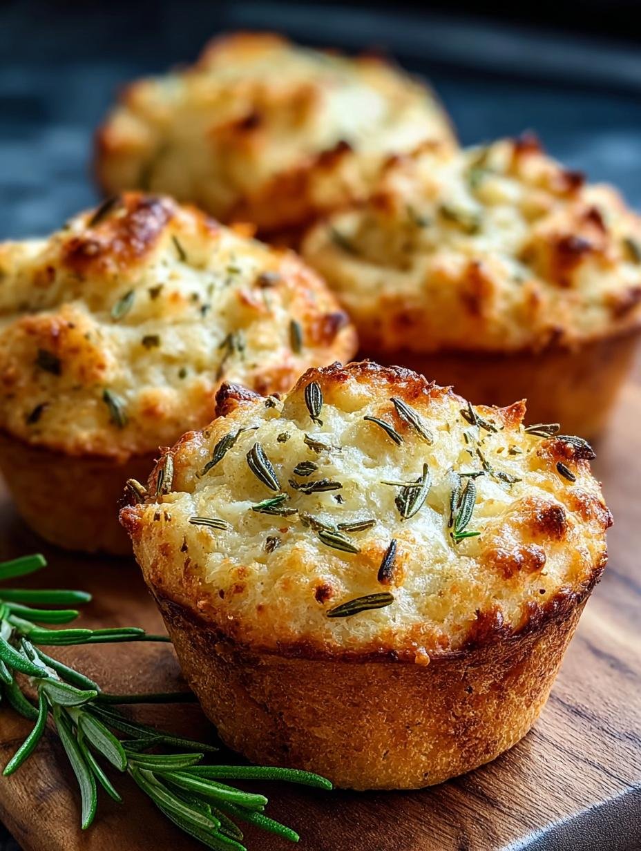 Heerlijke Knoflook Rozemarijn Focaccia Muffins vers uit de oven, perfect goudbruin gebakken