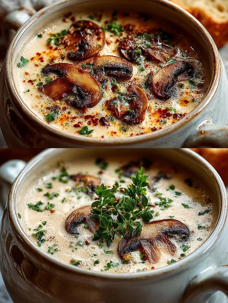 Huttenkase Pilzsuppe: Een Zalig Warme Kom in 35 Min. - Huttenkase Pilzsuppe Ein Herzhaftes - kom met verse peterselie en brood