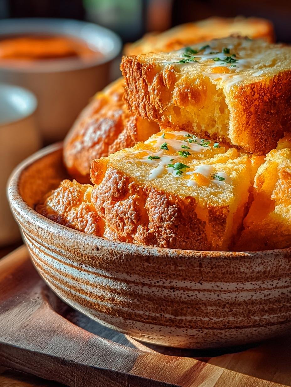 Close-up van Kase Cornbread Dipper met gesmolten kaas en maïs, perfect als snack of bijgerecht