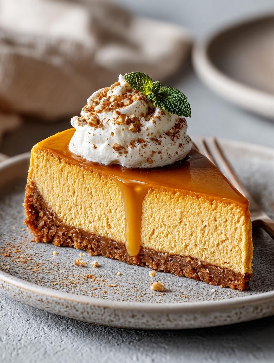 Een plakje Keto Kuerbis Cheesecake geserveerd met een toefje slagroom en een snufje kaneel, klaar om van te genieten.