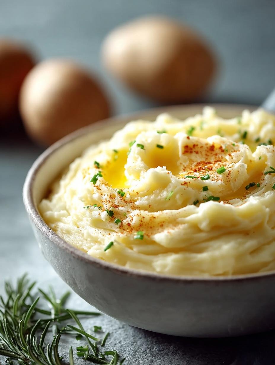 Ultieme Michelin Potato Puree: 25 Min. Goddelijk Genot - romige en zijdezachte Michelin Potato Puree in een witte kom, klaar om te serveren