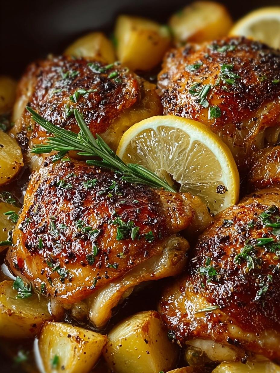 Fantastische Roasted Lemon Chicken Thighs in 2 Stappen - Close-up van perfect geroosterde citroen kipdijen
