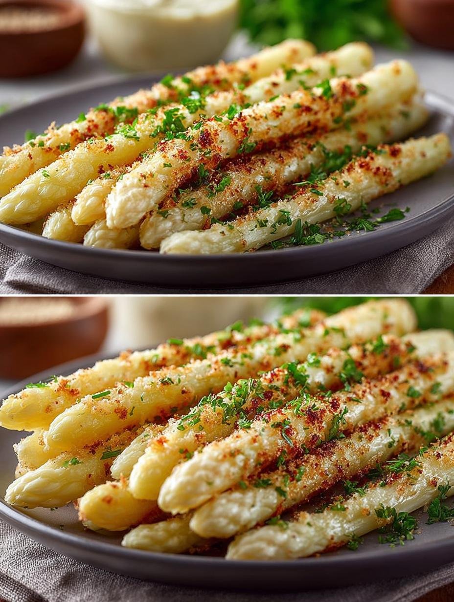 Close-up van perfect gepaneerde Spargel Rezepte Weisser Knusprig, klaar om gebakken te worden