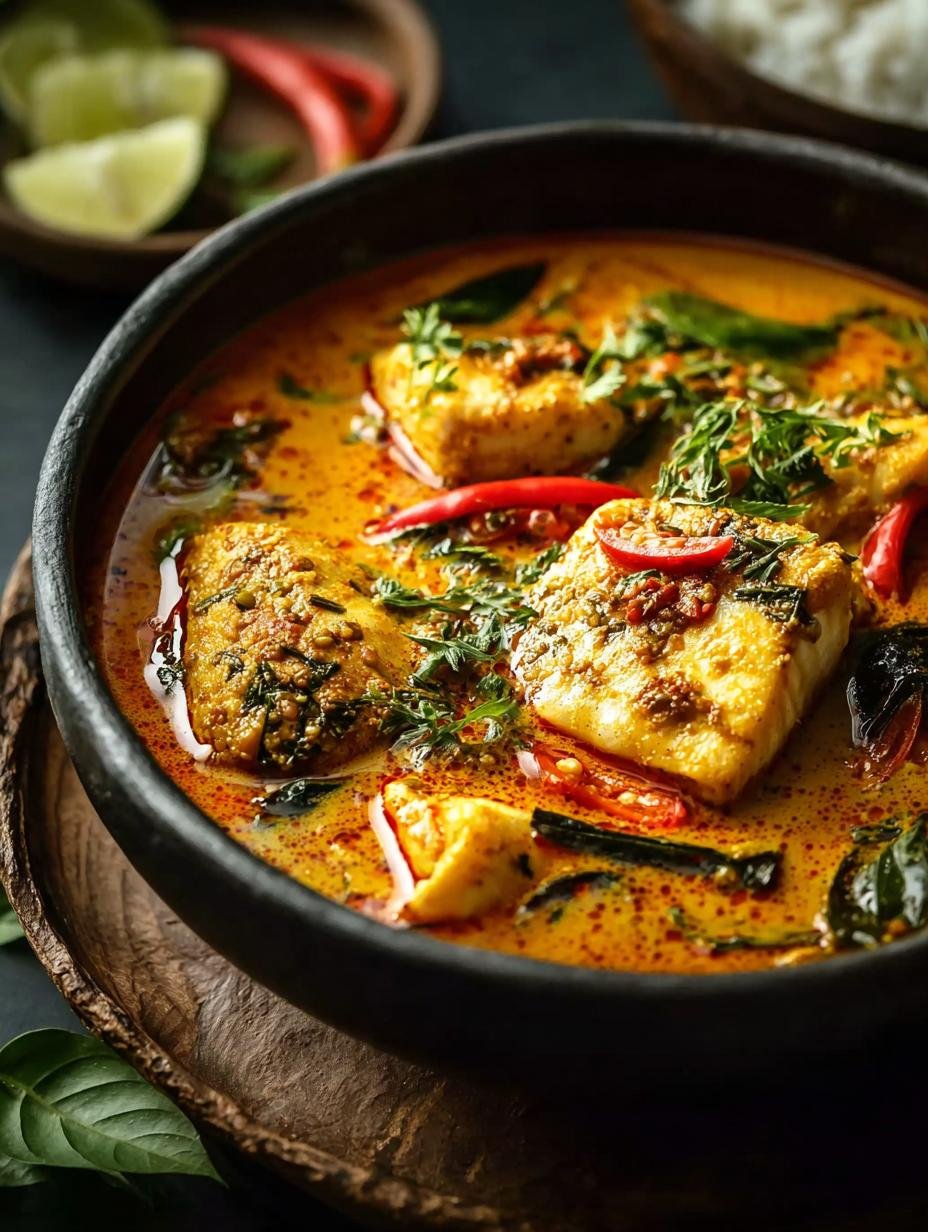 Heerlijke Sri Lankaanse Viscurry met malse vis en romige kokossaus, geserveerd in een kom