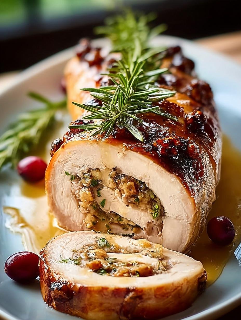 Sappige Turkey Roulade met kruidige vulling, perfect voor feestelijke diners