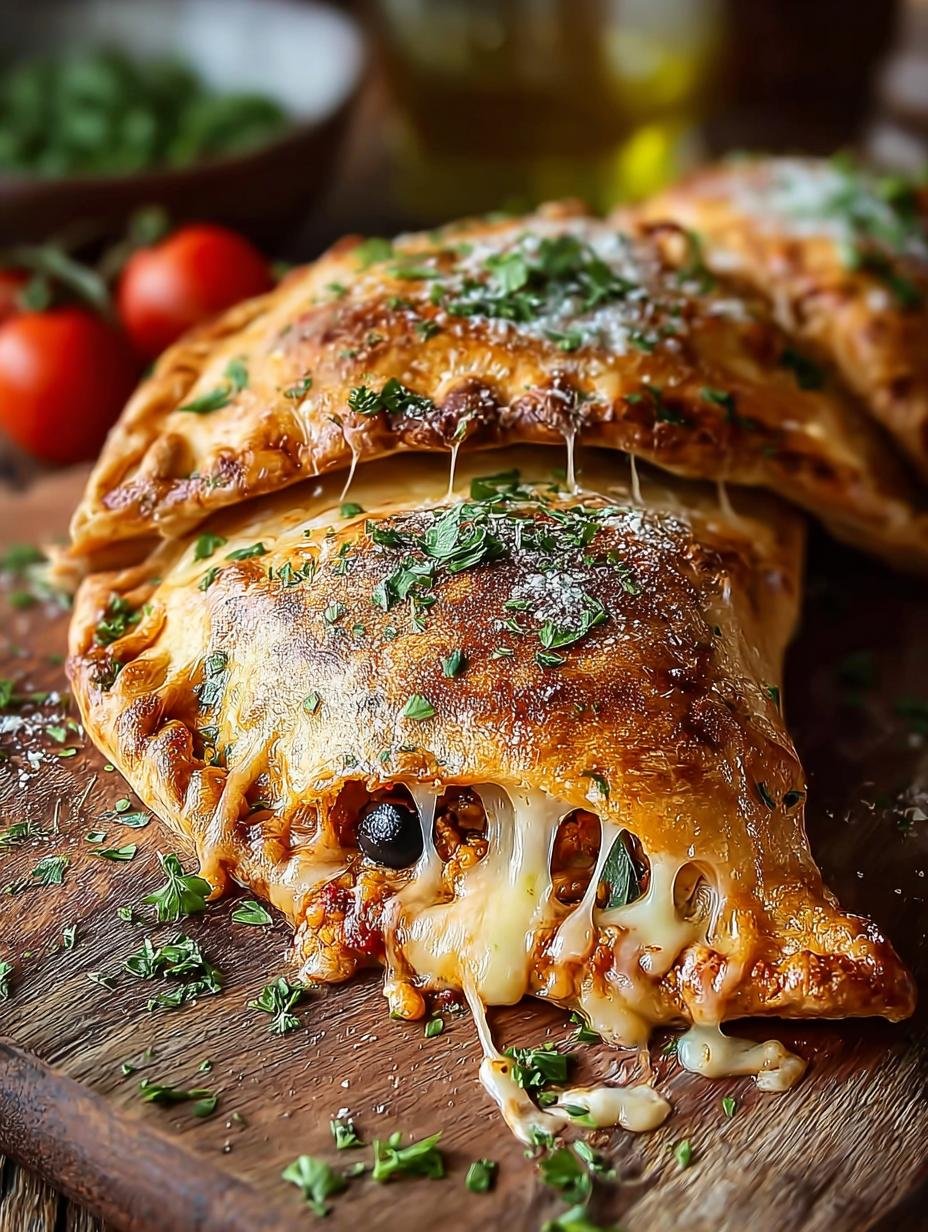 Gesneden Vegan Calzone Glutenvrij met zichtbare vulling van groenten en gesmolten vegan kaas