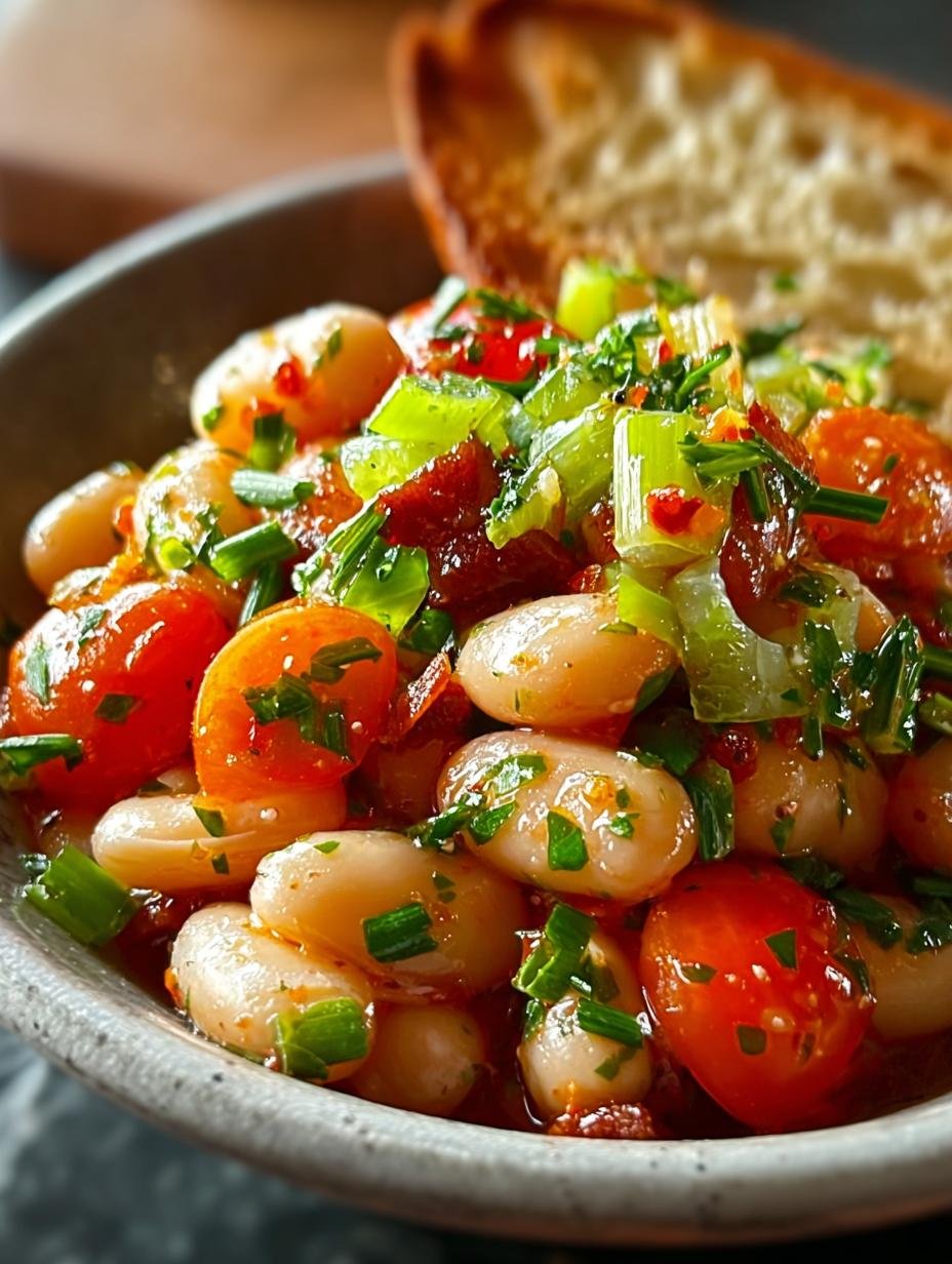 Close-up van Warm Spanish Style Giant met grote bonen, selderij en peterselie in een pan