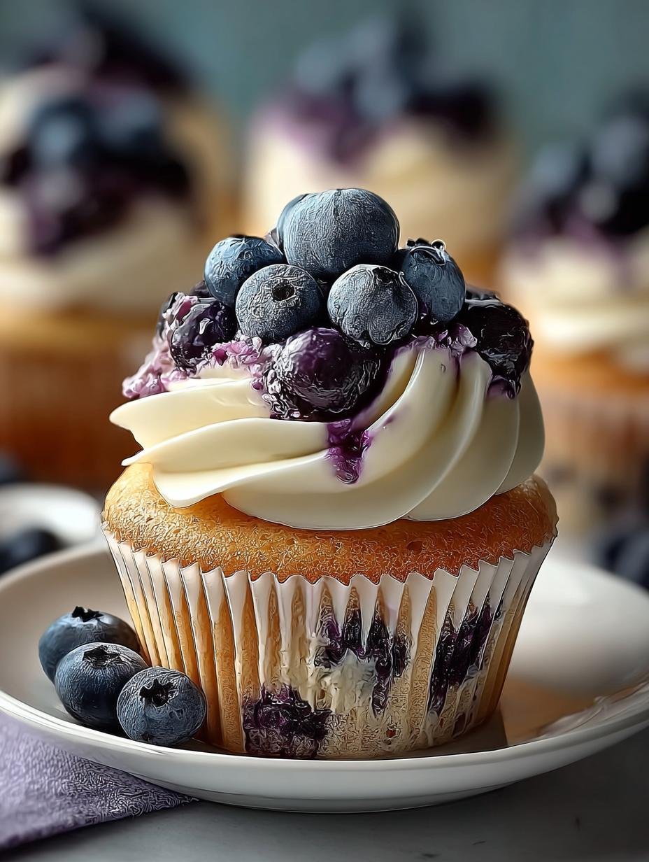 Heerlijke Witte Chocolade Bosbessen Cupcakes met romig glazuur en verse bosbessen, perfect voor een feestje