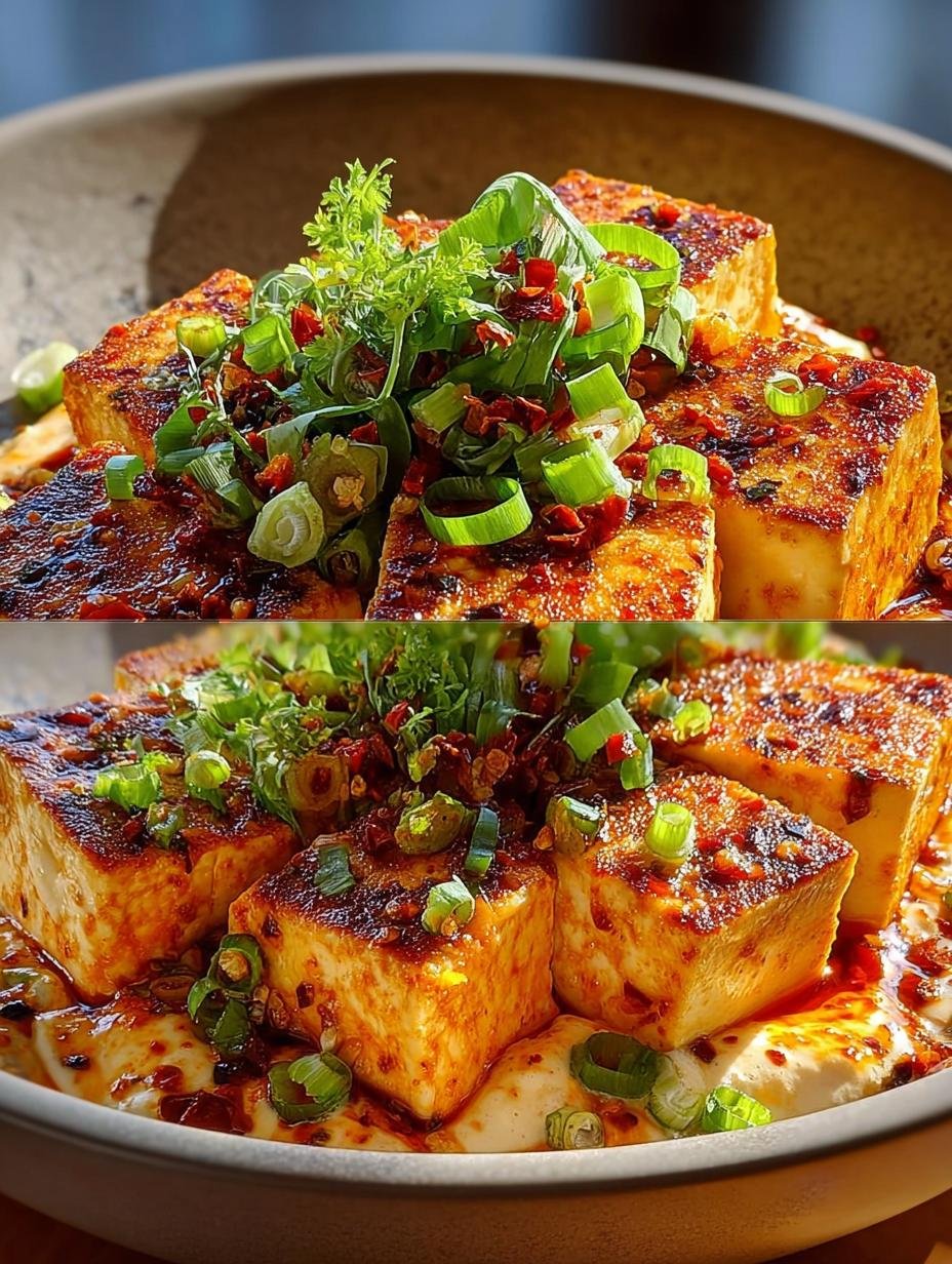 Heerlijke Wurzige Tofu Met Kokossauce met verse koriander en rijst, klaar om te serveren