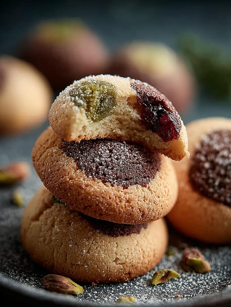 Close-up van perfect gebakken Zarte Marzipanplaetzchen, gestapeld en klaar om te serveren