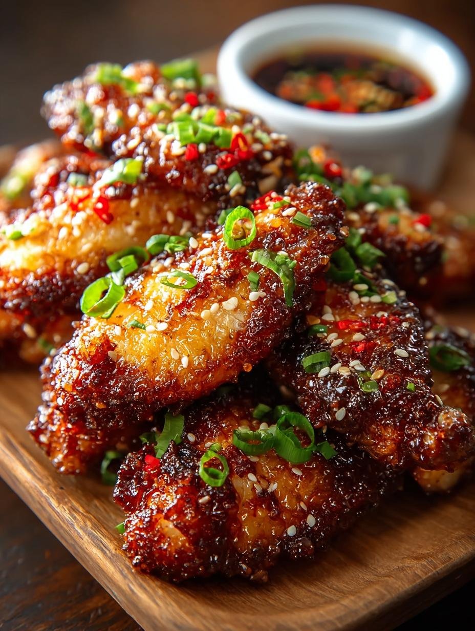 Heerlijke Zuckerfreie Scharfe Koreanische Airfryer Kippenvleugels, perfect gegaard en knapperig, klaar om te serveren.