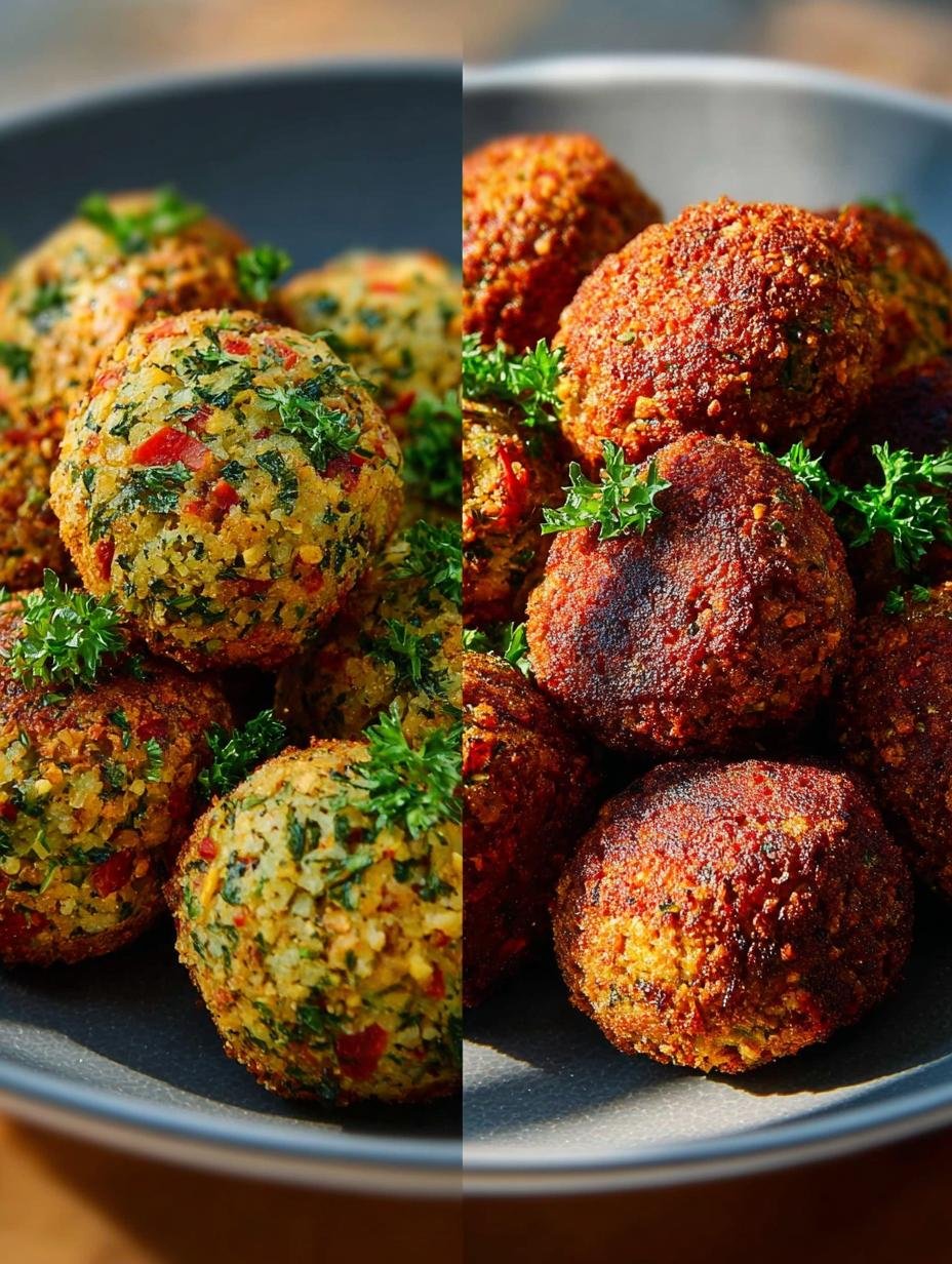 Heerlijke goudbruine Air Fryer Falafel Gesund geserveerd met verse kruiden en een romige dip