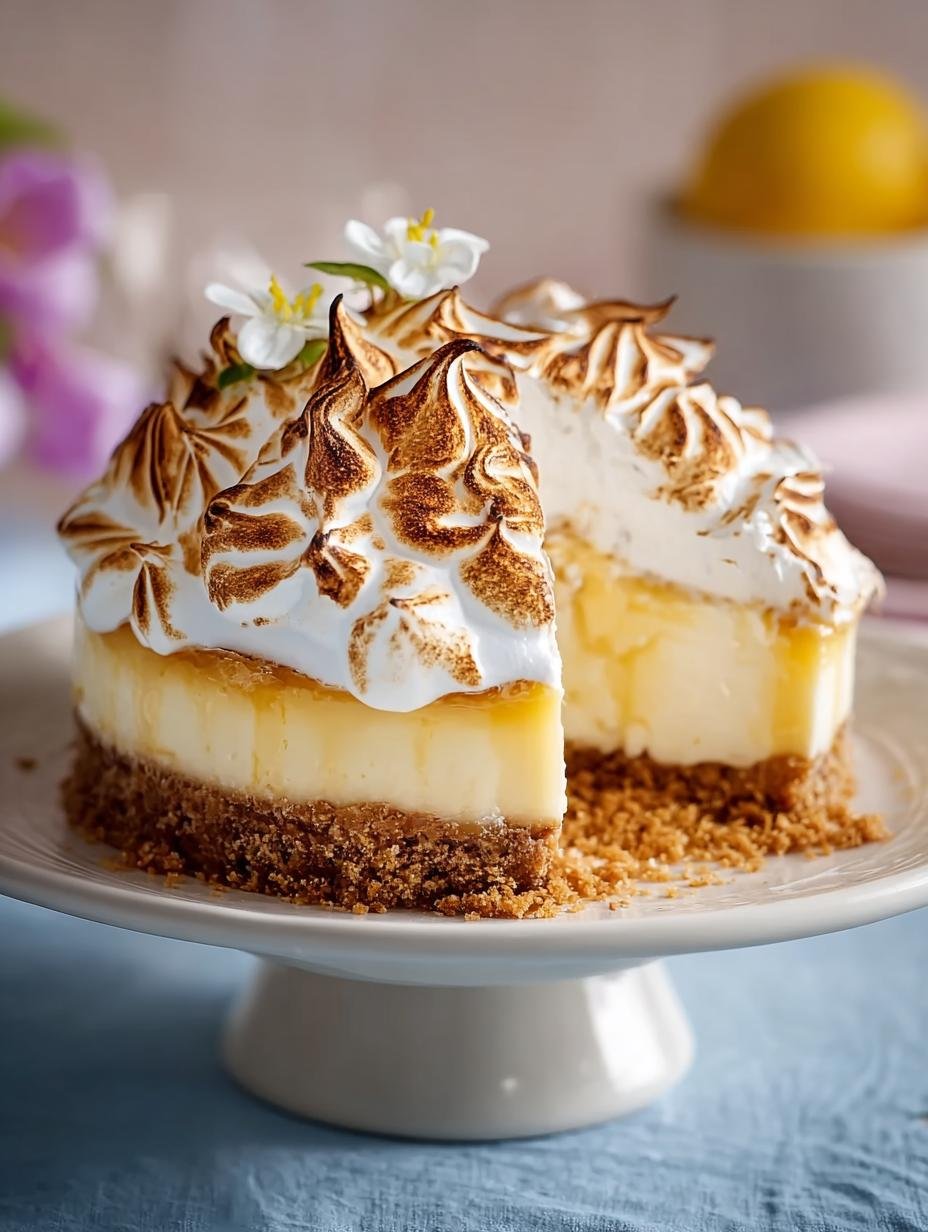 Verrukkelijke Bake Lemon Meringue Cheesecake met perfect getoaste meringue en frisse citroenvulling