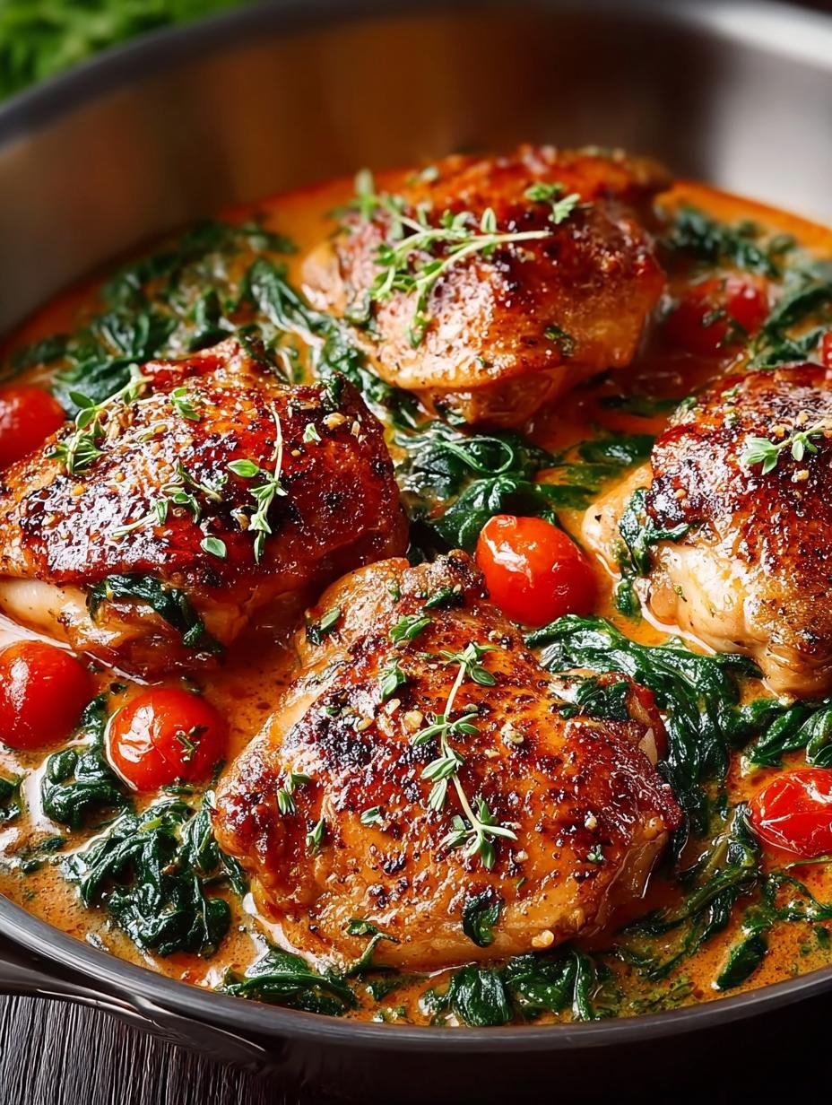 Verrukkelijke Chicken Thighs with Creamy in 7 stappen - Close-up van romige kippendijen met verse basilicum en Parmezaanse kaas