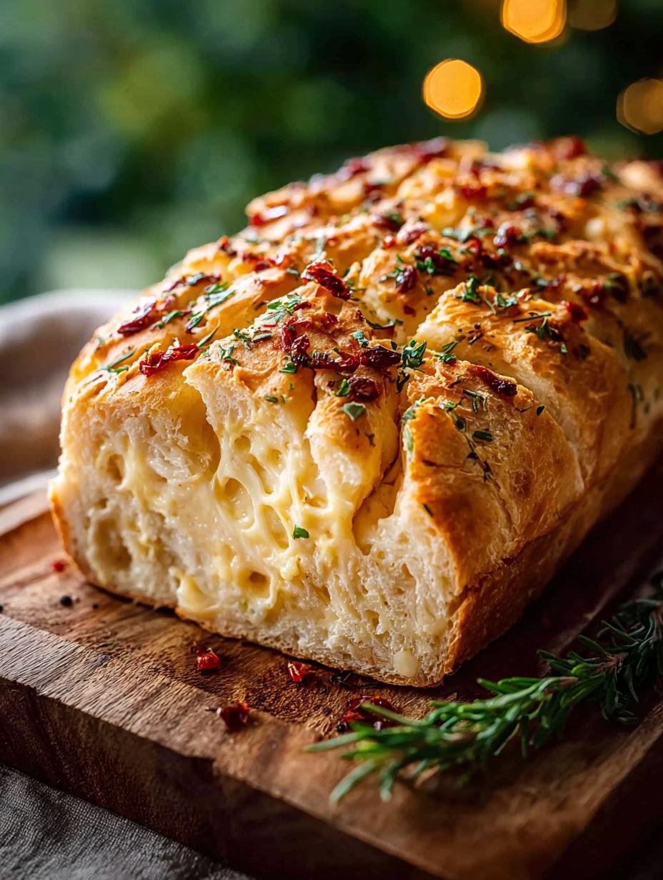 Close-up van een plakje Christmas Appetiser Italian Cheese met crackers en rozemarijn.