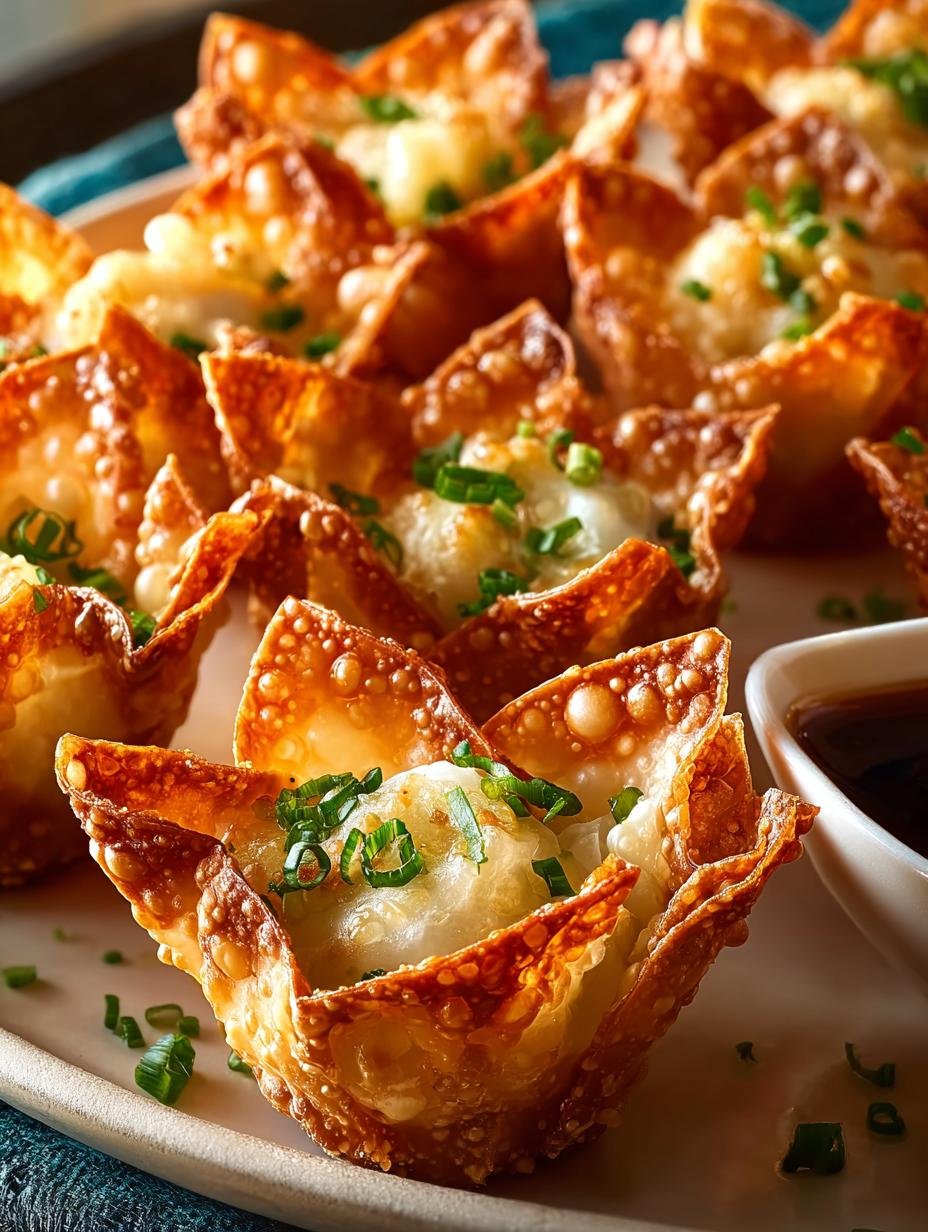 Verrukkelijke Krab Rangoon Cups, goudbruin gebakken en klaar om te serveren, met een romige vulling en knapperige wontonvellen.
