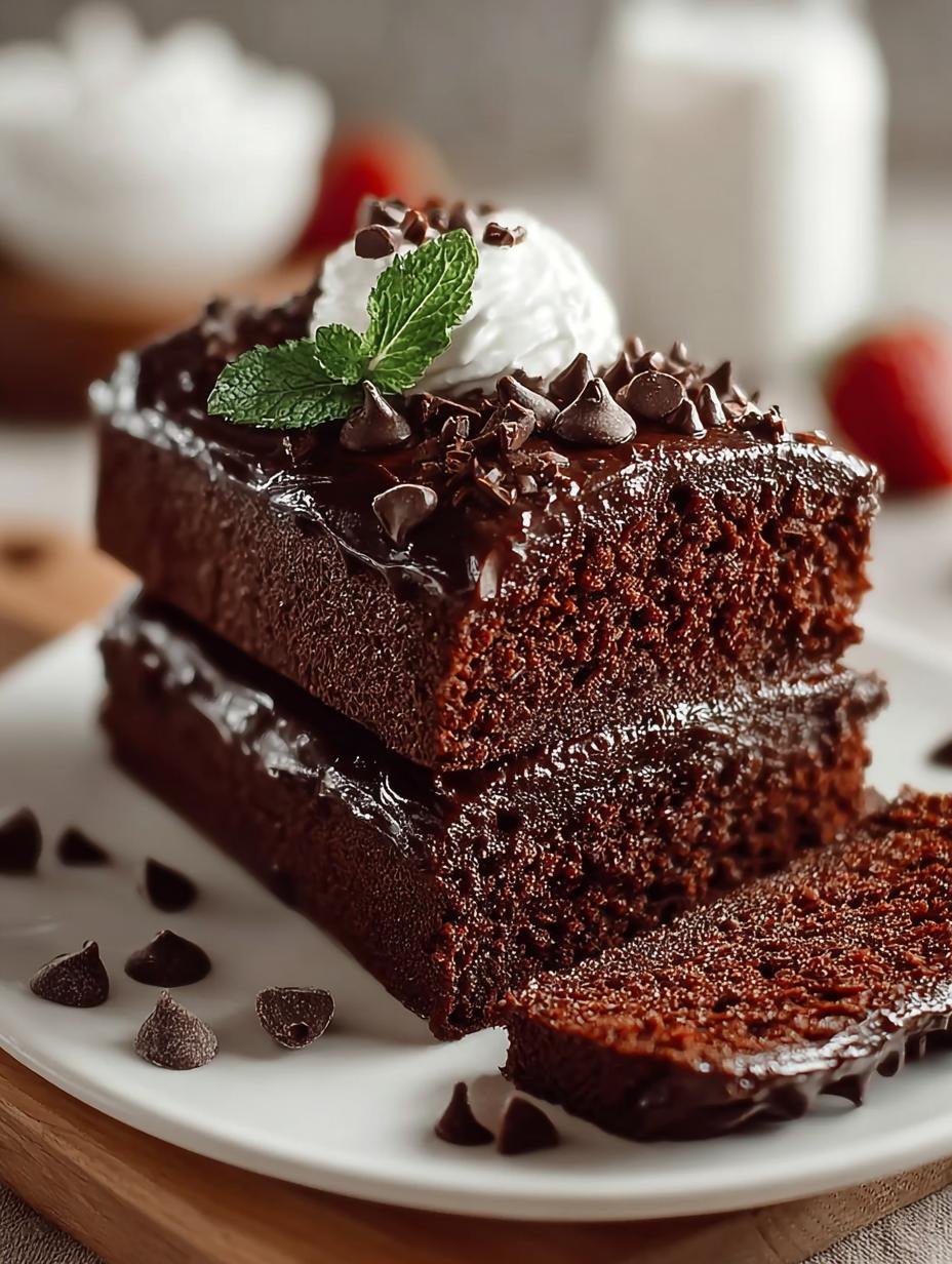 Heerlijke Double Chocolate Sour Cream cake met gesmolten chocolade en een perfecte textuur, klaar om te serveren.