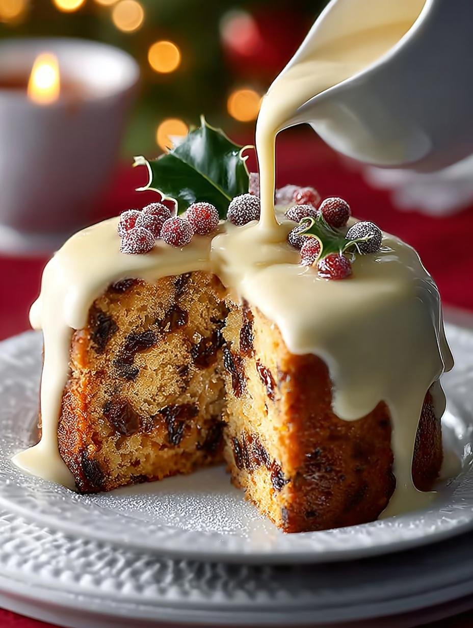 Grandmas Christmas Cake: 1 Heerlijk Erfgoed Recept! - Een close-up van een plak Grandmas Christmas Cake met brandybotersaus, perfect voor de feestdagen.