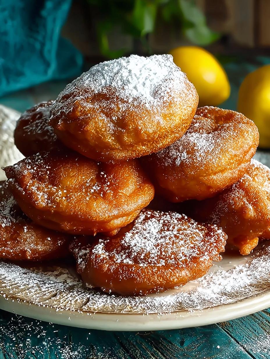 Heerlijke goudbruine Haitian Beignets met poedersuiker op een schaal, klaar om te serveren