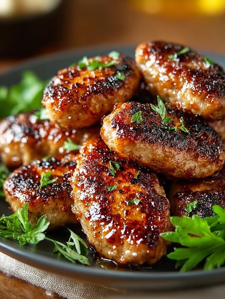 Fantastische Maple Chicken Breakfast Sausage in 12 min - Maple Chicken Breakfast Sausage - heerlijke, goudbruine worstjes op een bord